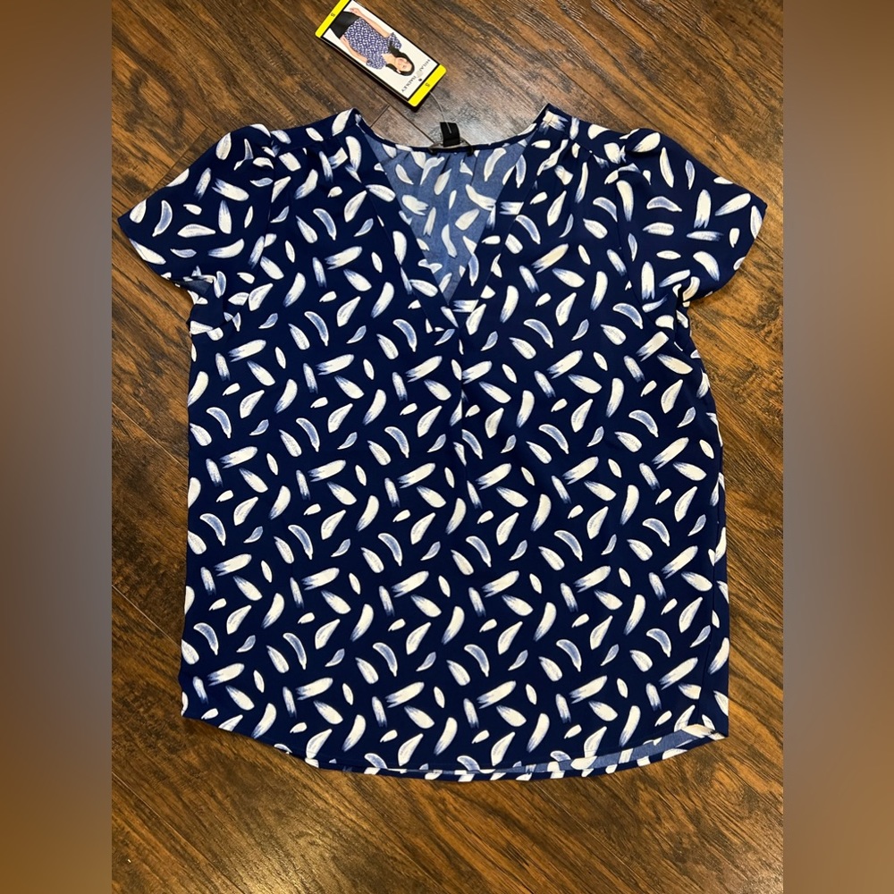 Hilary Radley V Neck Blue Blouse Size S